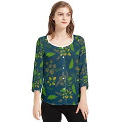 Folk Floral Art Pattern  Flowers Abstract Surface Design  Seamless Pattern Chiffon Quarter Sleeve Blouse by Eskimos