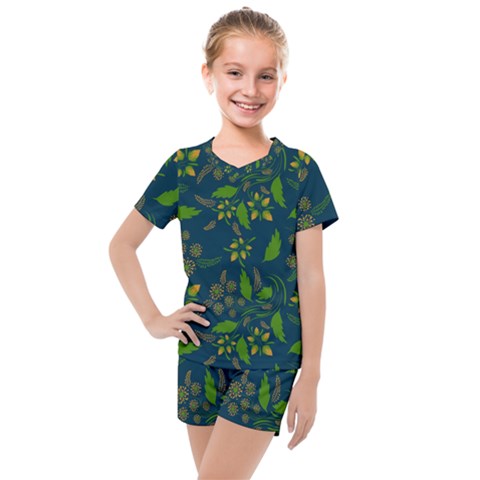 Folk Floral Art Pattern  Flowers Abstract Surface Design  Seamless Pattern Kids  Mesh Tee And Shorts Set by Eskimos