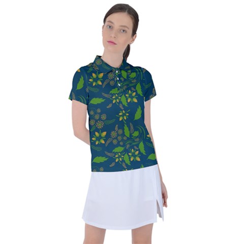 Folk Floral Art Pattern  Flowers Abstract Surface Design  Seamless Pattern Women s Polo Tee by Eskimos