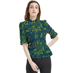 Folk Floral Art Pattern  Flowers Abstract Surface Design  Seamless Pattern Frill Neck Blouse