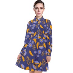 Folk Floral Art Pattern  Flowers Abstract Surface Design  Seamless Pattern Long Sleeve Chiffon Shirt Dress by Eskimos