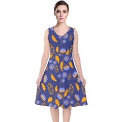 Folk Floral Art Pattern  Flowers Abstract Surface Design  Seamless Pattern V-neck Midi Sleeveless Dress  by Eskimos