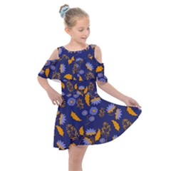 Folk Floral Art Pattern  Flowers Abstract Surface Design  Seamless Pattern Kids  Shoulder Cutout Chiffon Dress by Eskimos