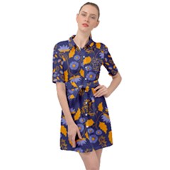 Folk Floral Art Pattern  Flowers Abstract Surface Design  Seamless Pattern Belted Shirt Dress by Eskimos