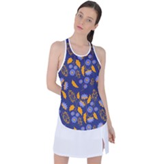 Folk Floral Art Pattern  Flowers Abstract Surface Design  Seamless Pattern Racer Back Mesh Tank Top