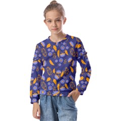 Folk Floral Art Pattern  Flowers Abstract Surface Design  Seamless Pattern Kids  Long Sleeve Tee With Frill 