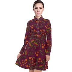 Folk Floral Art Pattern  Flowers Abstract Surface Design  Seamless Pattern Long Sleeve Chiffon Shirt Dress by Eskimos