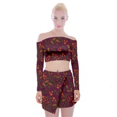 Folk Floral Art Pattern  Flowers Abstract Surface Design  Seamless Pattern Off Shoulder Top With Mini Skirt Set by Eskimos