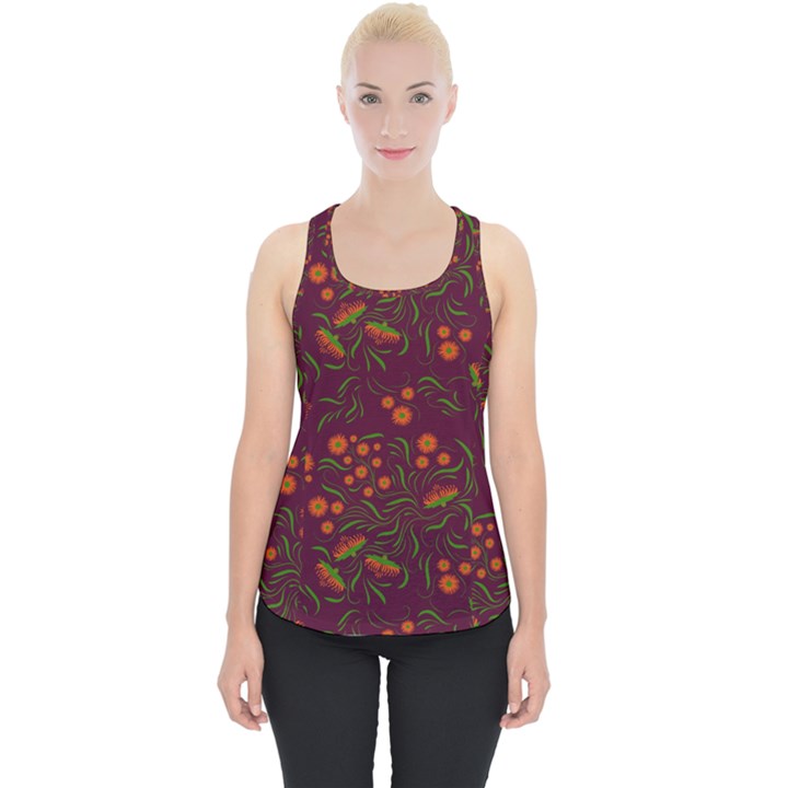 Folk floral art pattern. Flowers abstract surface design. Seamless pattern Piece Up Tank Top