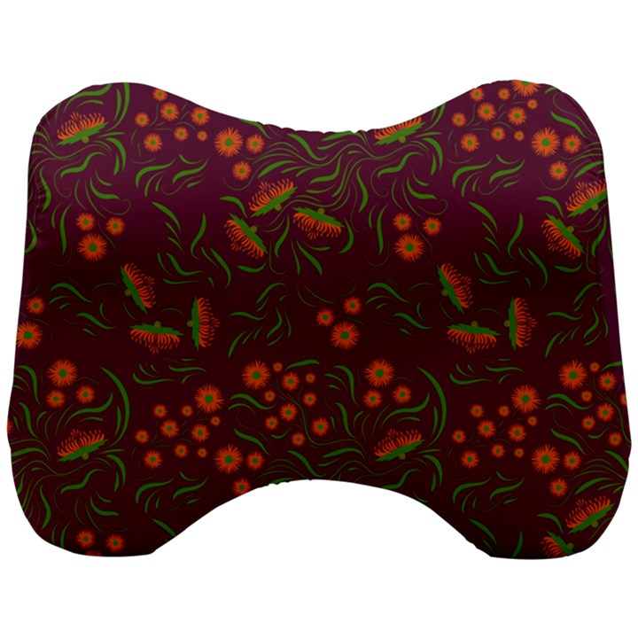 Folk floral art pattern. Flowers abstract surface design. Seamless pattern Head Support Cushion