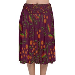 Folk Floral Art Pattern  Flowers Abstract Surface Design  Seamless Pattern Velvet Flared Midi Skirt by Eskimos