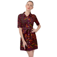 Folk Floral Art Pattern  Flowers Abstract Surface Design  Seamless Pattern Belted Shirt Dress by Eskimos