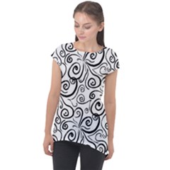 Squiggles Cap Sleeve High Low Top by SychEva