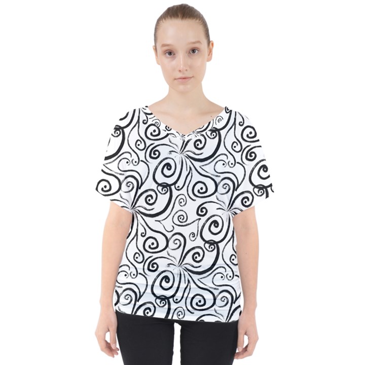 Squiggles V-Neck Dolman Drape Top