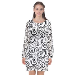 Squiggles Long Sleeve Chiffon Shift Dress  by SychEva