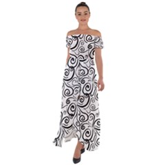 Squiggles Off Shoulder Open Front Chiffon Dress by SychEva