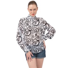 Squiggles High Neck Long Sleeve Chiffon Top by SychEva