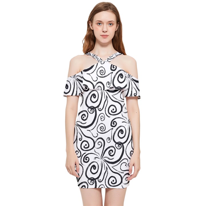 Squiggles Shoulder Frill Bodycon Summer Dress