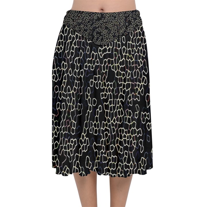 Neon Geometric Pattern Design Velvet Flared Midi Skirt