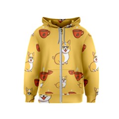 Corgi And Coffee Kids  Zipper Hoodie