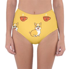 Corgi And Coffee Reversible High-waist Bikini Bottoms