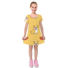 Corgi And Coffee Kids  Short Sleeve Velvet Dress