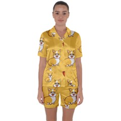 Corgi And Coffee Satin Short Sleeve Pajamas Set by Bigfootshirtshop