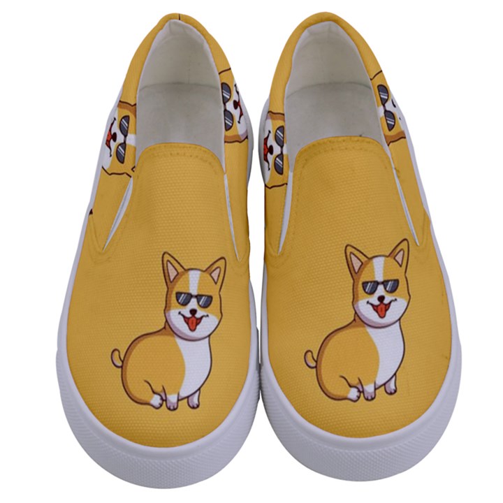 Corgi And Coffee Kids  Canvas Slip Ons