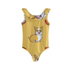 Corgi And Coffee Kids  Frill Swimsuit