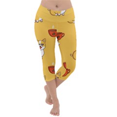 Corgi And Coffee Lightweight Velour Capri Yoga Leggings by Bigfootshirtshop