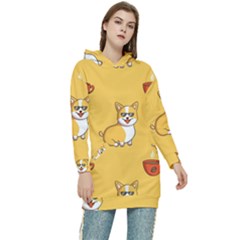 Corgi And Coffee Women s Long Oversized Pullover Hoodie by Bigfootshirtshop