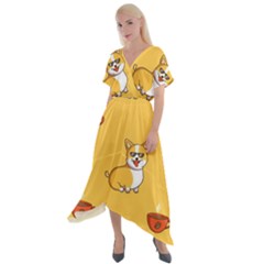 Corgi And Coffee Cross Front Sharkbite Hem Maxi Dress