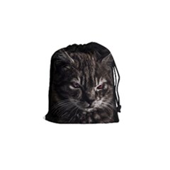 Creepy Kitten Portrait Photo Illustration Drawstring Pouch (small)