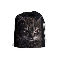 Creepy Kitten Portrait Photo Illustration Drawstring Pouch (large) by dflcprintsclothing