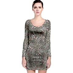 Modern Floral Collage Pattern Design Long Sleeve Bodycon Dress