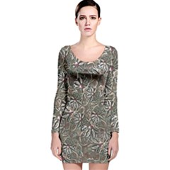 Modern Floral Collage Pattern Design Long Sleeve Velvet Bodycon Dress