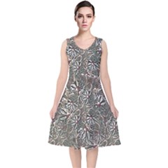 Modern Floral Collage Pattern Design V-neck Midi Sleeveless Dress 