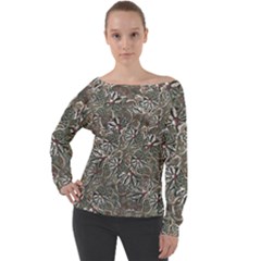 Modern Floral Collage Pattern Design Off Shoulder Long Sleeve Velour Top by dflcprintsclothing