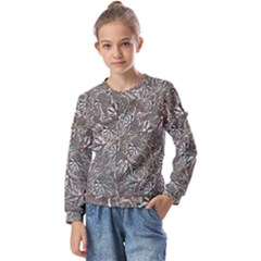 Modern Floral Collage Pattern Design Kids  Long Sleeve Tee With Frill 