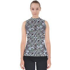 Intricate Textured Ornate Pattern Design Mock Neck Shell Top by dflcprintsclothing