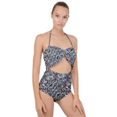 Intricate Textured Ornate Pattern Design Scallop Top Cut Out Swimsuit by dflcprintsclothing