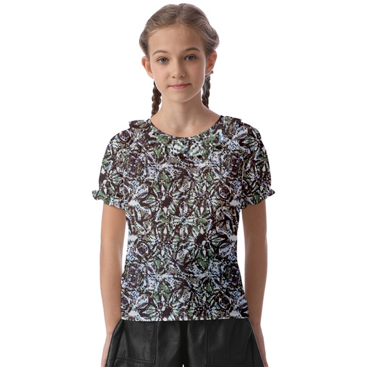 Intricate Textured Ornate Pattern Design Kids  Frill Chiffon Blouse