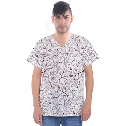 Pencil Flowers Seamless Pattern Men s V-neck Scrub Top by SychEva