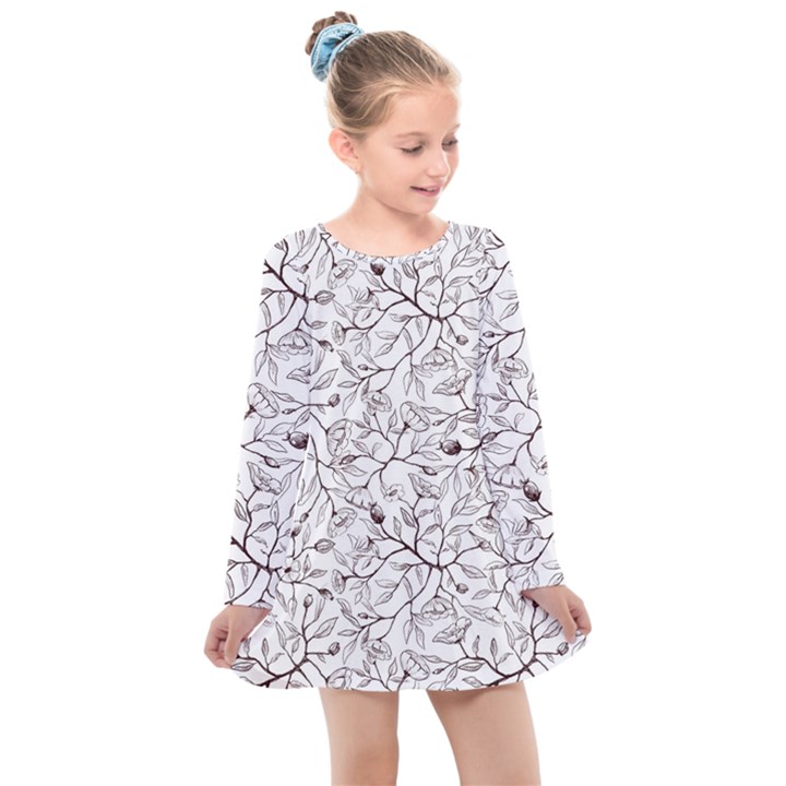 Pencil Flowers Seamless Pattern Kids  Long Sleeve Dress