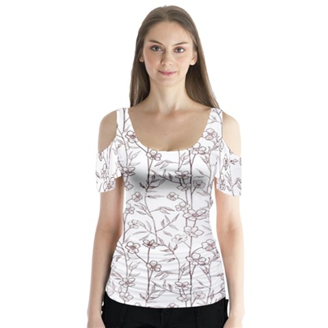 Pencil Flowers Butterfly Sleeve Cutout Tee  by SychEva