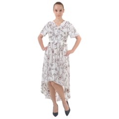 Pencil Flowers Front Wrap High Low Dress by SychEva