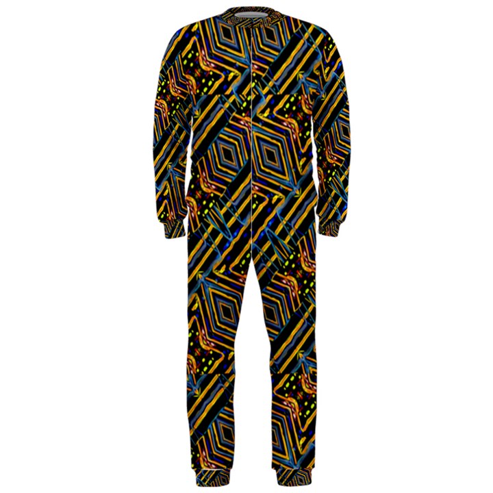 Electric Neon Lines Pattern Design OnePiece Jumpsuit (Men) 