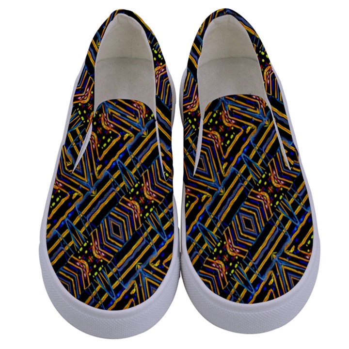 Electric Neon Lines Pattern Design Kids  Canvas Slip Ons