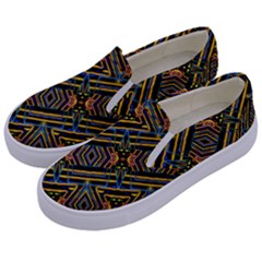 Electric Neon Lines Pattern Design Kids  Canvas Slip Ons by dflcprintsclothing