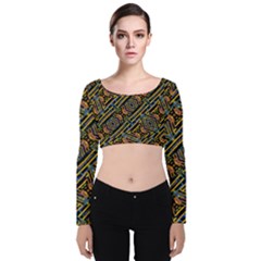 Electric Neon Lines Pattern Design Velvet Long Sleeve Crop Top